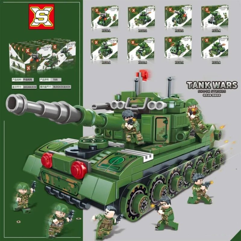 Bộ đồ chơi lắp ráp xe tăng đại chiến Double Elephant SX 7035 màu xanh lá, có 6 minifigures lính, phù hợp bé trai 6 tuổi, giá tốt.