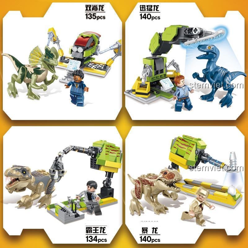 Tổng quan bộ đồ chơi xếp hình Elephant JX90069 Thế Giới Khủng Long, gồm 8 hộp nhỏ và mô hình hợp thể, lựa chọn giá rẻ thay thế LEGO®.