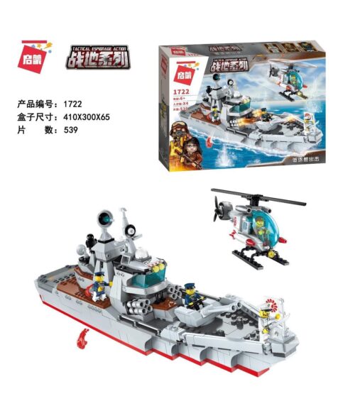 Bộ lắp ghép Tàu Khu Trục Chiến Trường Enlighten 1722 với 539 mảnh ghép, mô hình tàu chiến đấu oai hùng kèm trực thăng và 4 minifigures, đồ chơi lắp ráp cho bé trai 6 tuổi giá tốt.