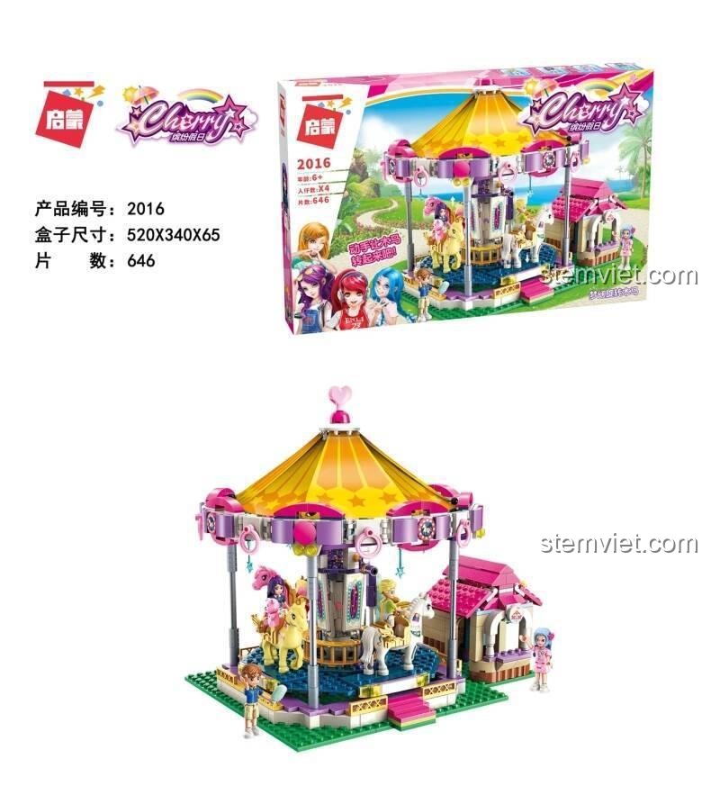 Minifigure Dorothy với gấu hồng trên ngựa trong bộ lắp ráp Enlighten 2016 Vòng quay ngựa gỗ