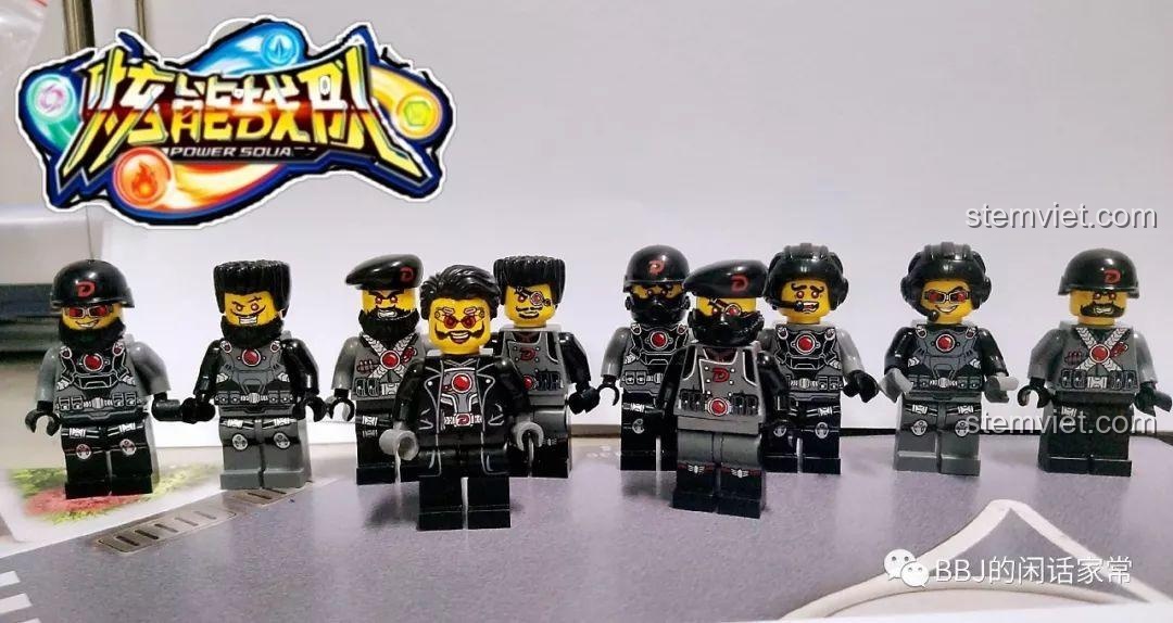 Toàn bộ các nhân vật minifigure của series Power Squad, cho thấy giá trị sưu tầm của bộ lắp ráp Enlighten 3401-3.