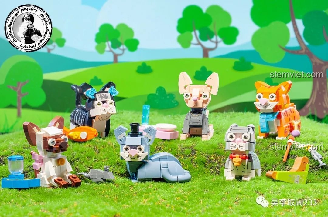 Tổng hợp 12 mô hình lắp ráp thú cưng Forange Block FC8283 gồm chó và mèo, mỗi bé một vẻ đáng yêu.
