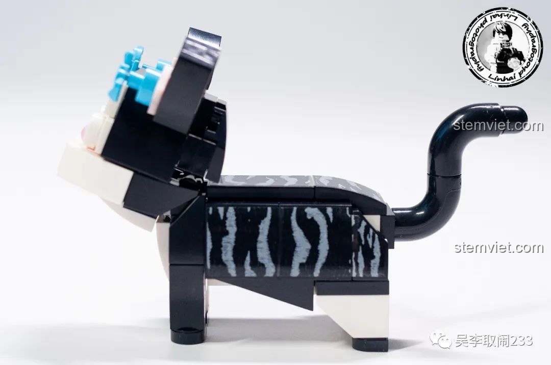 Ba mô hình lắp ráp chó cưng Forange Block FC8283 tạo dáng trên nền cỏ xanh, khung cảnh đáng yêu.