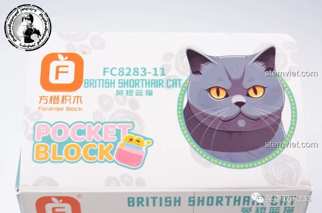 Sáu mô hình lắp ráp chó cưng Forange Block FC8283 tạo dáng trên nền cỏ xanh, khung cảnh đáng yêu.