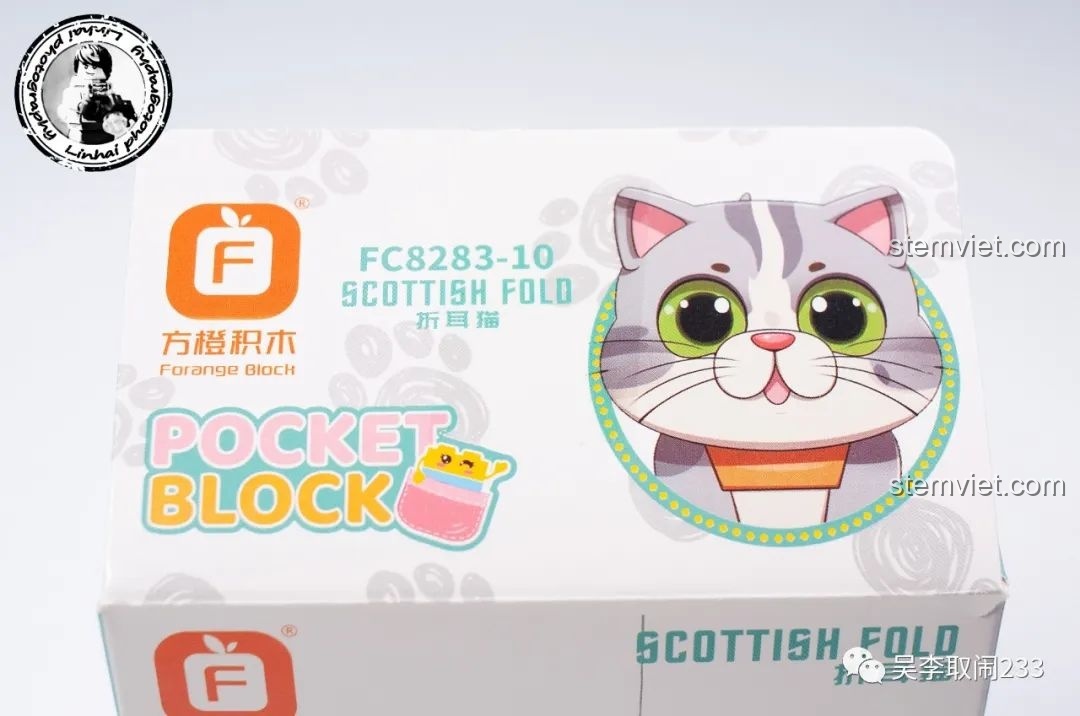 Mô hình lắp ráp Mèo Mỹ Lông Ngắn Vằn Forange Block FC8283-12 nhìn từ góc nghiêng, thể hiện chi tiết lông vằn và dáng ngồi.