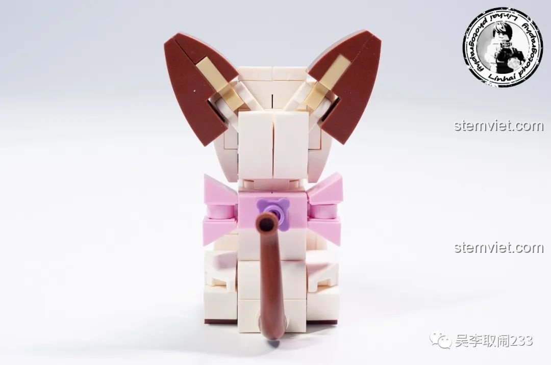 Mô hình lắp ráp Mèo Tai Cụp Forange Block FC8283-10 nhìn từ bên hông, nổi bật chi tiết đuôi và dáng ngồi.