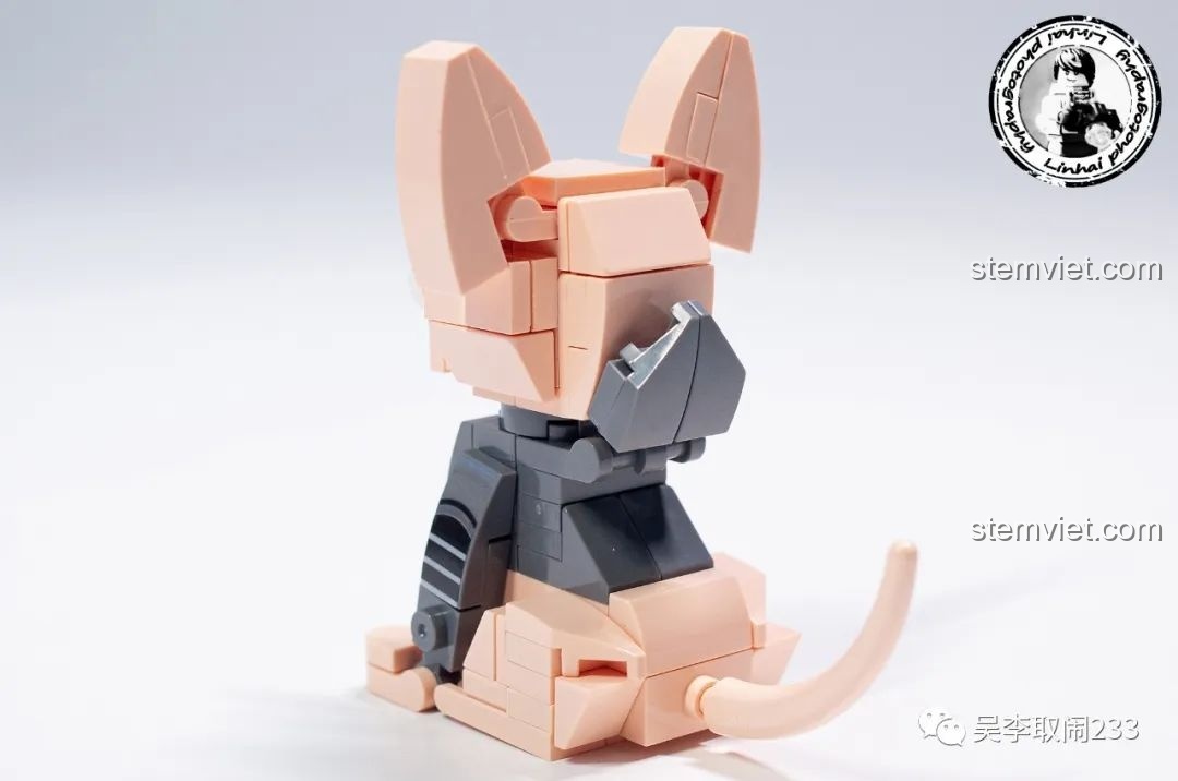 Mô hình lắp ráp Mèo Vàng Forange Block FC8283-9 màu cam, có khăn quàng cổ và phụ kiện đồ chơi cá, bóng.