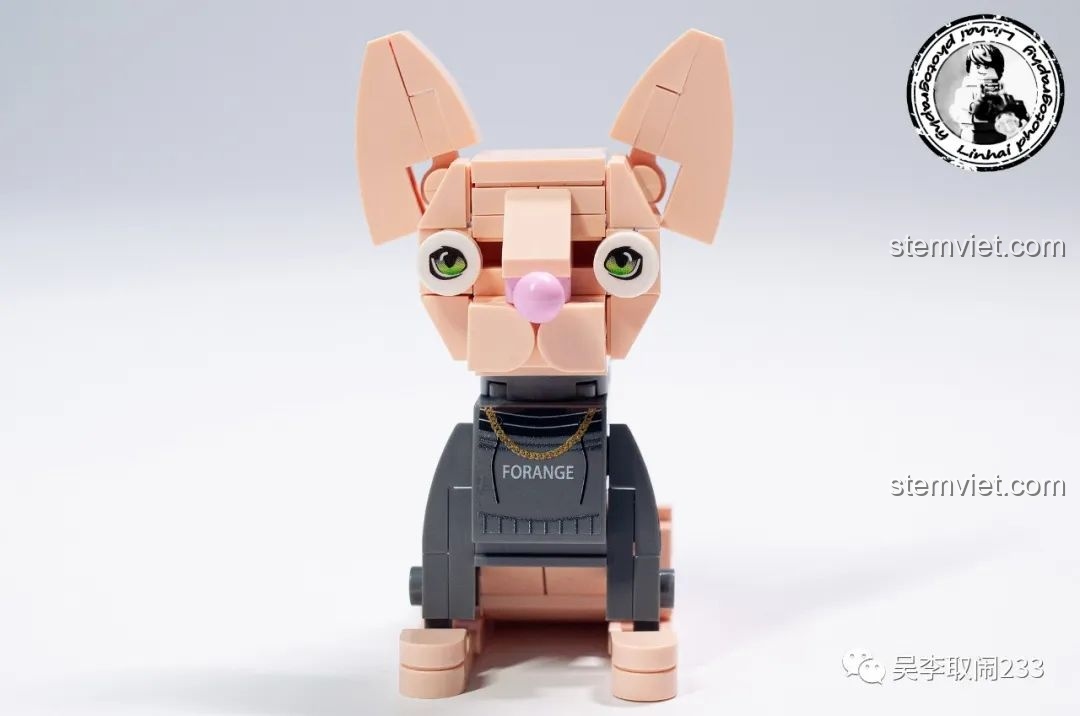 Mô hình lắp ráp Mèo Vàng Forange Block FC8283-9 nhìn từ góc nghiêng, thể hiện thân hình mũm mĩm và chi tiết khăn quàng cổ.