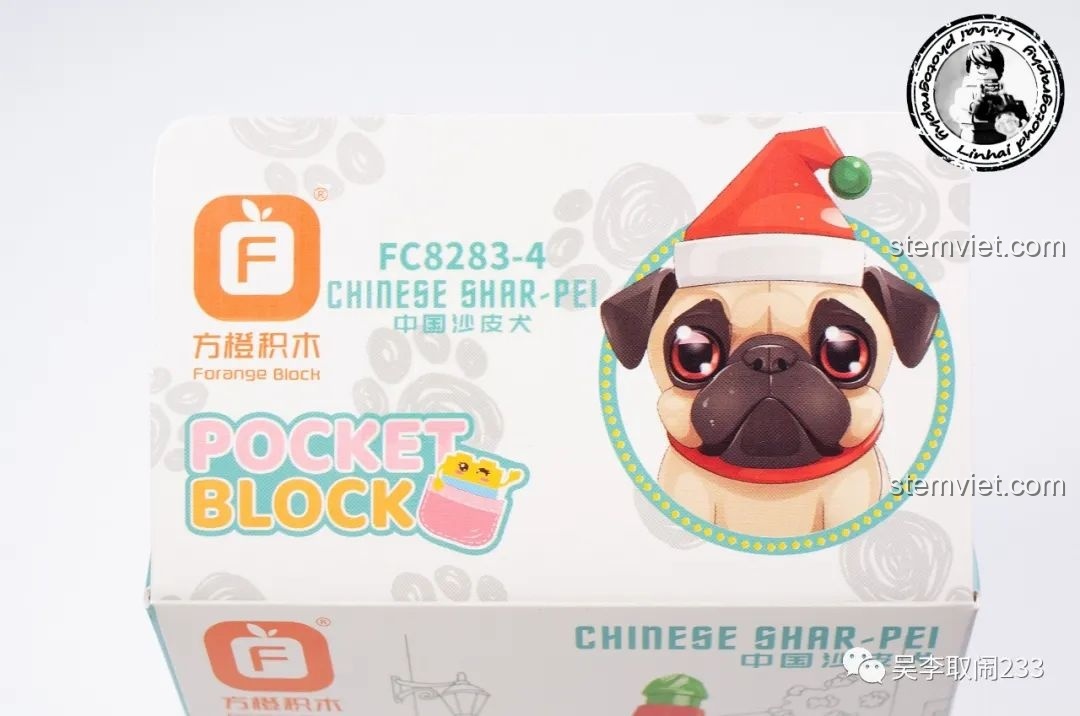 Mô hình lắp ráp Chó Shar Pei Forange Block FC8283-4 nhìn từ phía sau, thể hiện chi tiết đuôi và dáng ngồi.