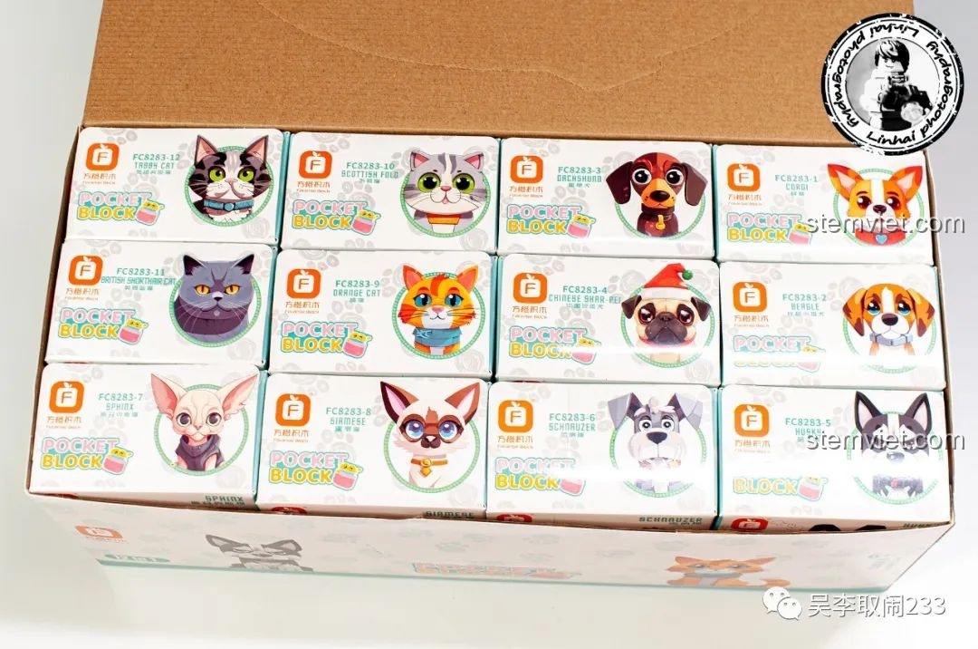 Bên trong hộp lớn Forange Block FC8283 là 12 hộp nhỏ riêng biệt, mỗi hộp một mẫu đồ chơi lắp ráp thú cưng.