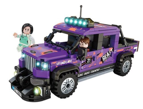 Hộp đồ chơi xếp hình Forange FC1621 Xe địa hình màu tím. Bộ lắp ráp 375 chi tiết cho bé trai.