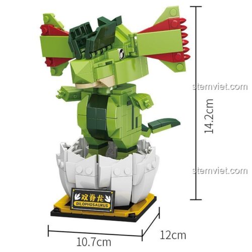 Mô hình khủng long hai mào Forange FC8122 với kích thước chi tiết, đồ chơi lắp ráp khủng long cho bé trai 6 tuổi, chất lượng cao.