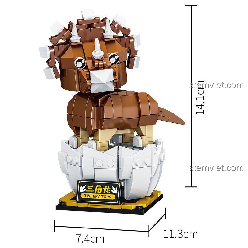 Mô hình Khủng Long Ba Sừng Lắc Đầu Forange FC8123 với kích thước chi tiết, đồ chơi lắp ráp cho bé trai 6 tuổi