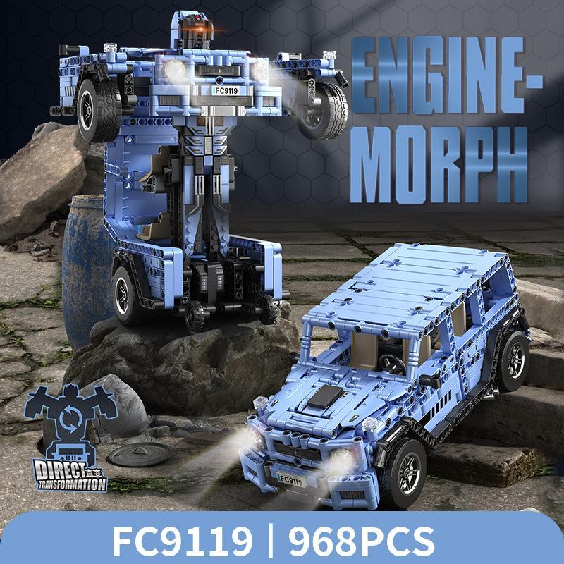 Ảnh bìa bộ lắp ráp Xe Địa Hình Biến Hình Robot Forange FC9119, hiển thị cả 2 dạng xe và robot màu xanh dương, phù hợp cho con trai 6 tuổi.