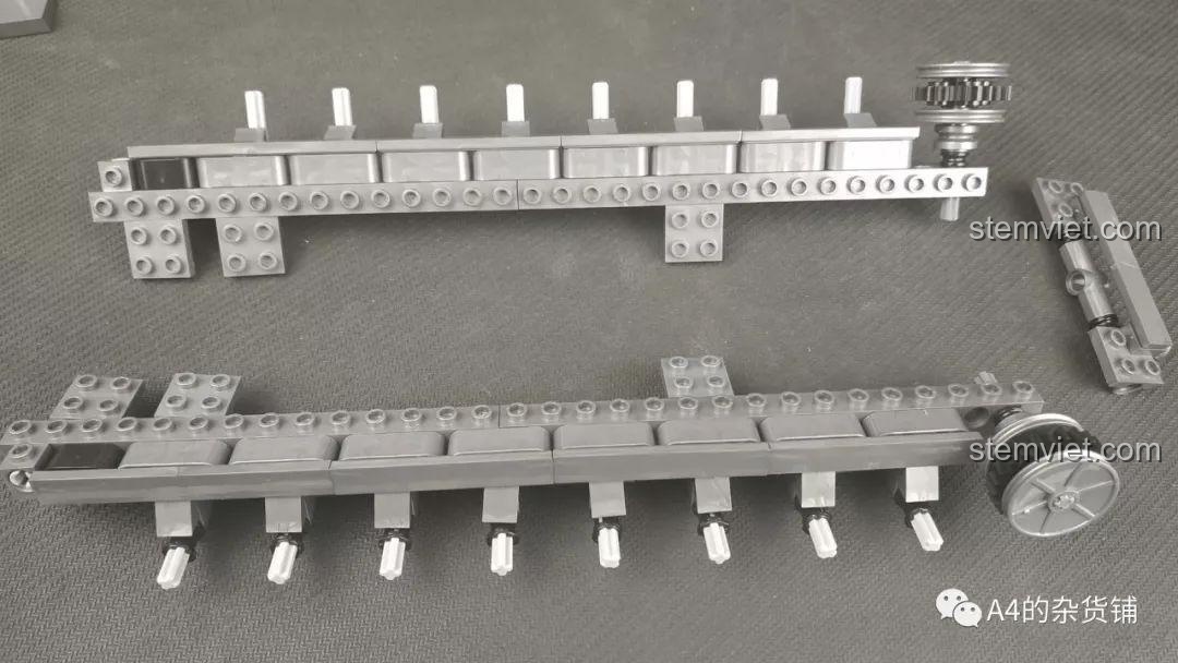 Hệ thống bánh xe được gắn hoàn chỉnh vào khung gầm của bộ xếp hình Panzerkampfwagen IV cho con trai từ 6 tuổi.