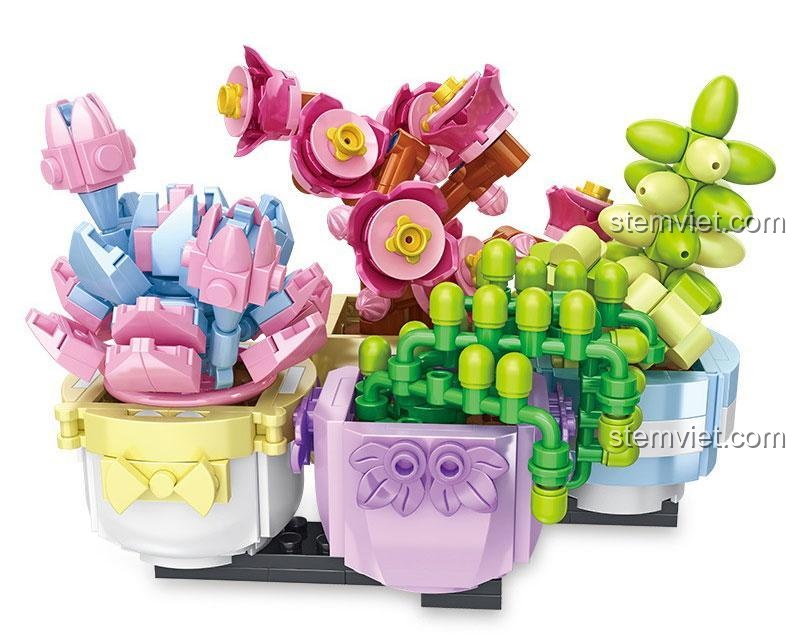 Đồ chơi lắp ráp cây mọng nước GAOMISI T1041, mô hình thực vật nhiều màu sắc, giúp bé sáng tạo.