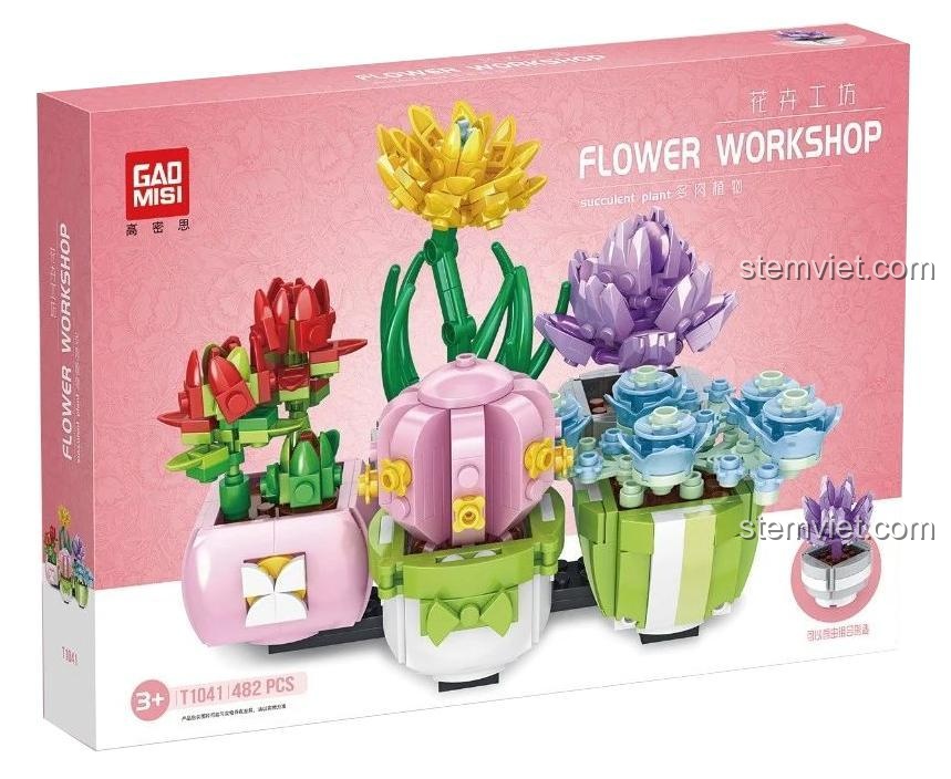 Hộp bộ lắp ráp GAOMISI T1041 cây cảnh lắp ráp, đồ chơi mô hình cho bé gái 3 tuổi, chất lượng cao.