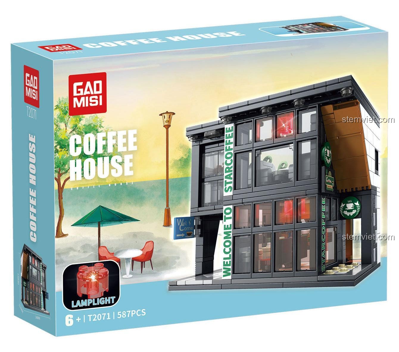 Hộp bộ lắp ghép Quán Cà Phê GAOMISI T2071 581 mảnh, đồ chơi lắp ráp Kiến Trúc Tinh Xảo có đèn LED cho bé trai bé gái 6 tuổi, giá tiết kiệm
