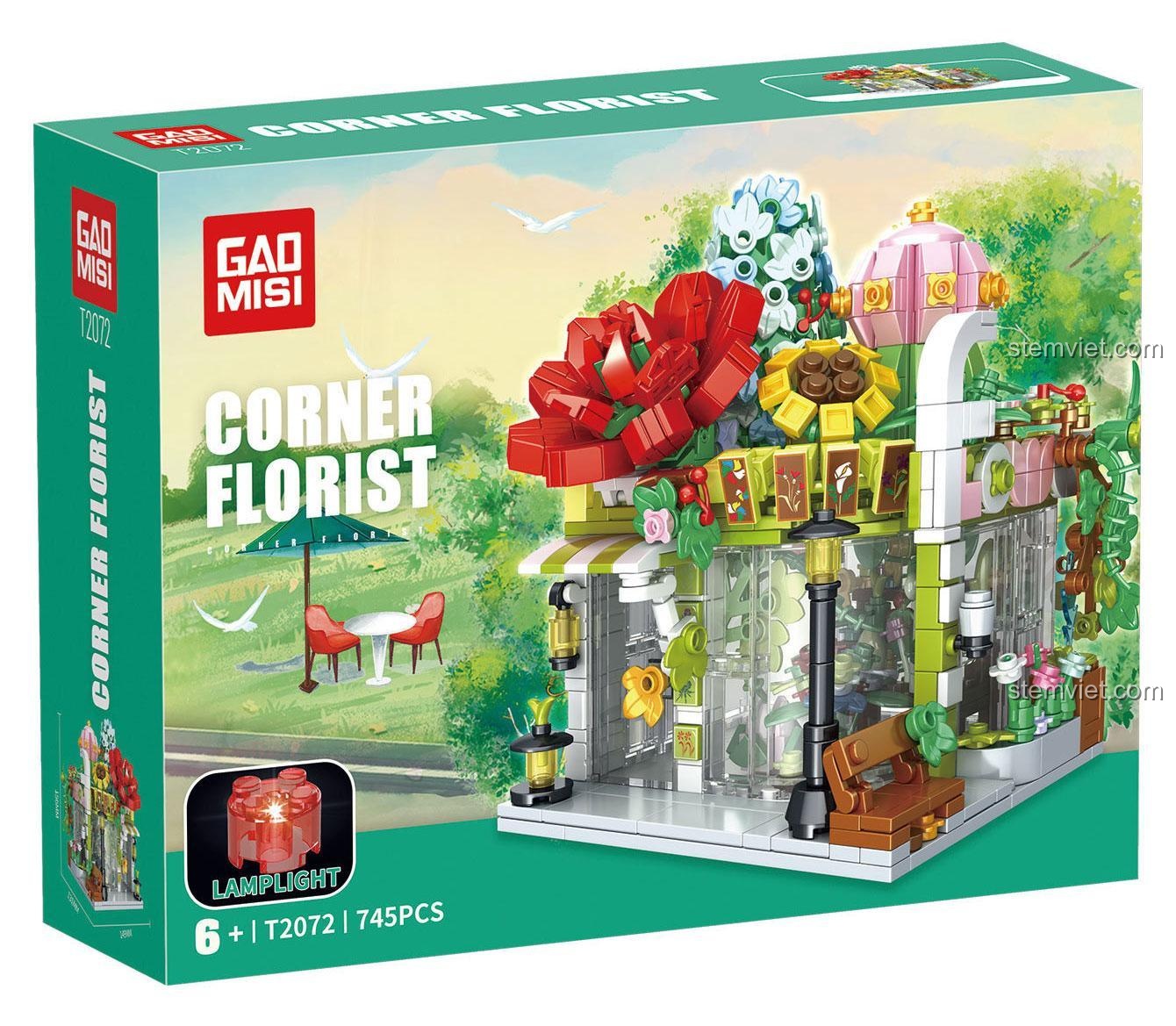 Hộp đồ chơi GAOMISI T2072 Cửa hàng hoa góc phố, 741 mảnh ghép, có đèn LED, quà tặng cho bé gái 6 tuổi, giá tiết kiệm.