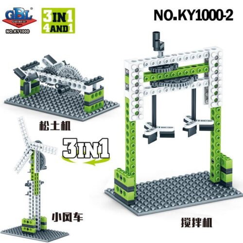 Bộ lắp ghép khoa học kỹ thuật GBL KY1000-2 cho bé trai 6 tuổi, mô hình máy xới đất, cối xay gió và máy trộn.