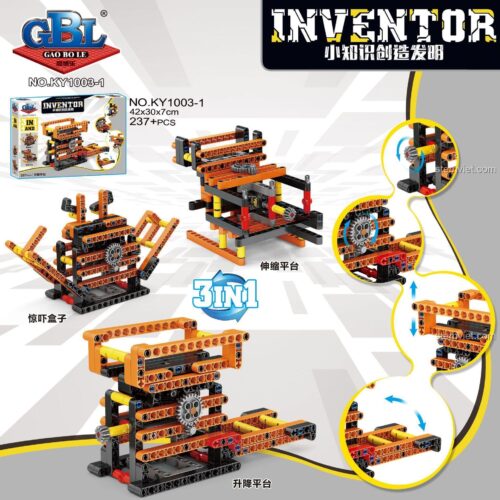 Bộ đồ chơi GBL KY1003-1 lắp được 3 mô hình cơ khí: nền tảng nâng, hộp bất ngờ, nền tảng kéo dài. Đồ chơi xếp hình GBL giá rẻ cho bé.