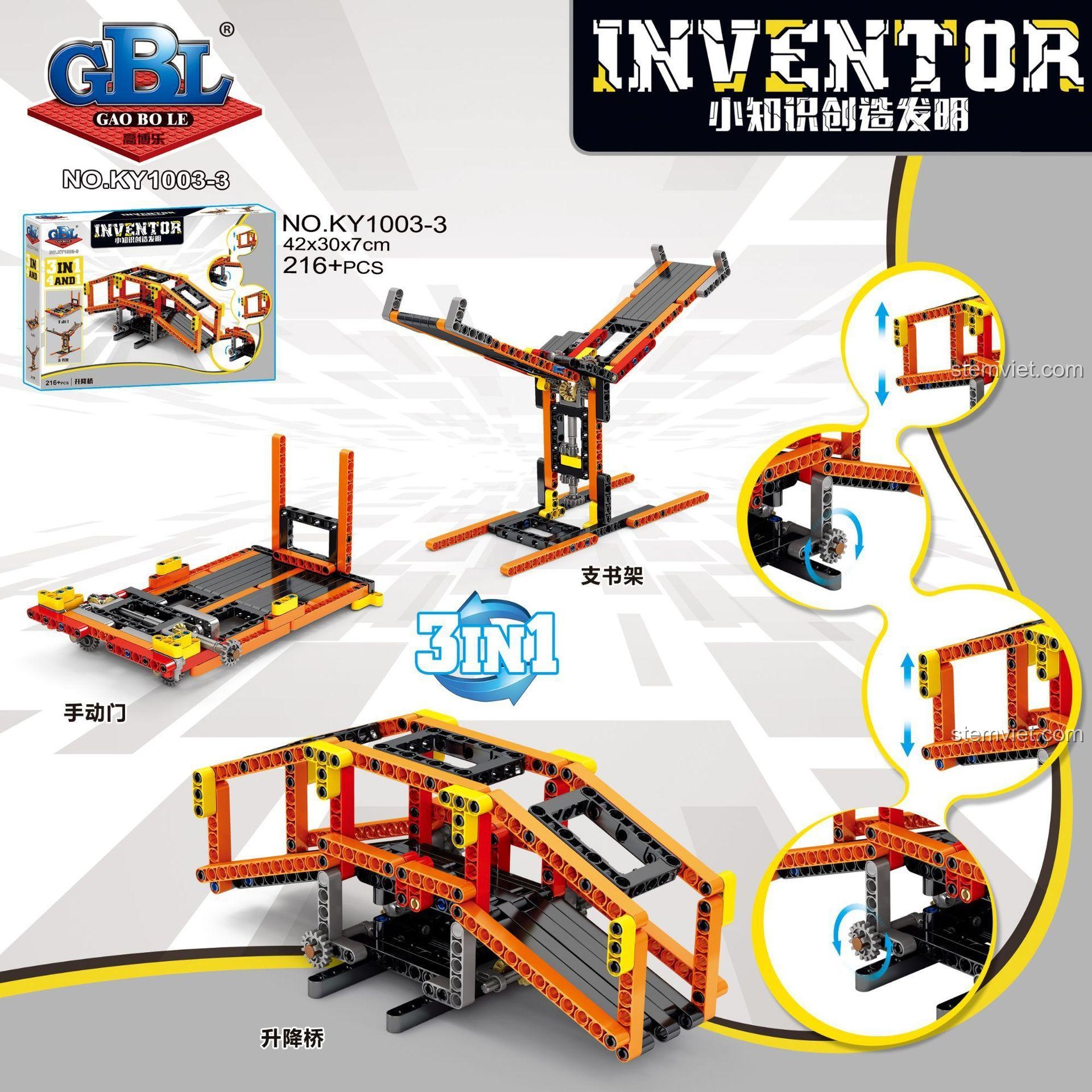 Chi tiết các mô hình Cầu Nâng, Cửa Cơ, Giá Sách từ bộ GBL KY1003-3, đồ chơi xếp hình GBL cho bé trai, phát triển tư duy logic.