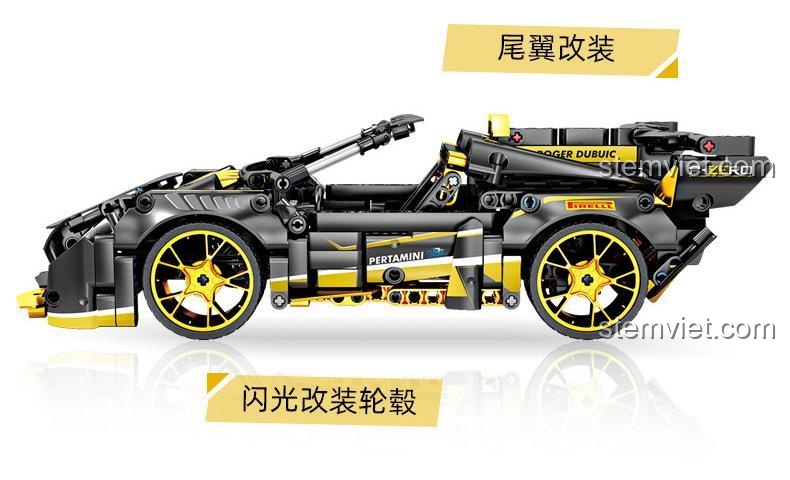 bộ xếp hình KY1060 Xe đua Lamborghini Veneno, chi tiết tinh xảo, màu đen vàng nổi bật.