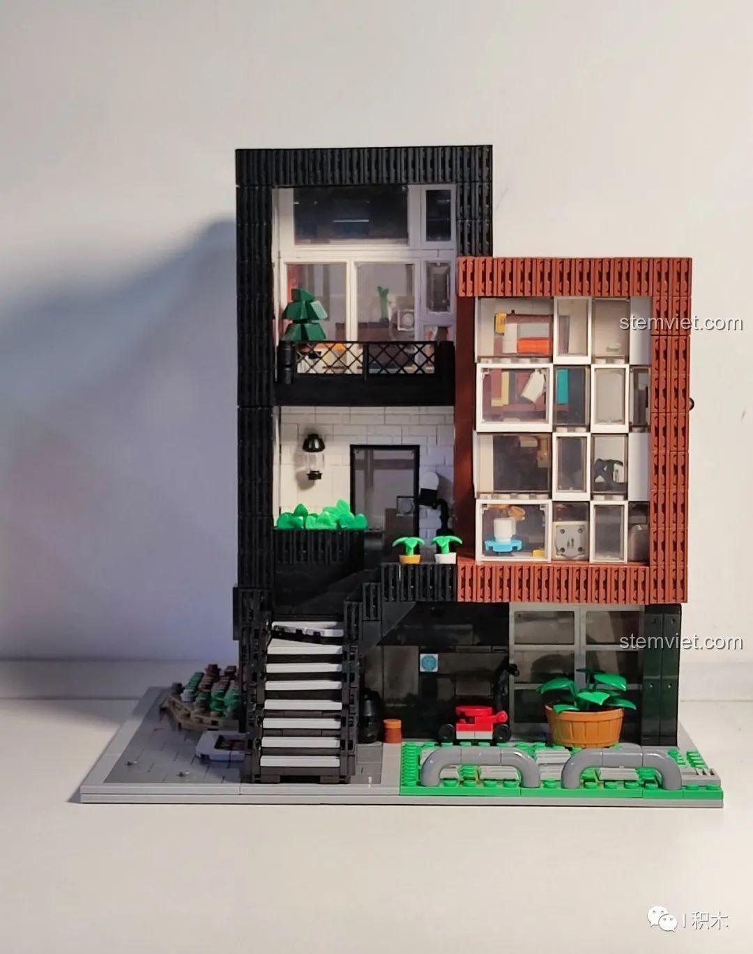 Mô hình Biệt thự Hiện đại Phong cách Hàn Quốc XMORK 10205 sau khi ghép các tầng lại với nhau.