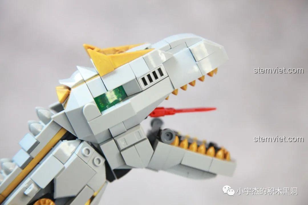 Góc mở miệng tối đa của mô hình Khủng Long Máy Allosaurus, thể hiện sự hung dữ và mạnh mẽ.