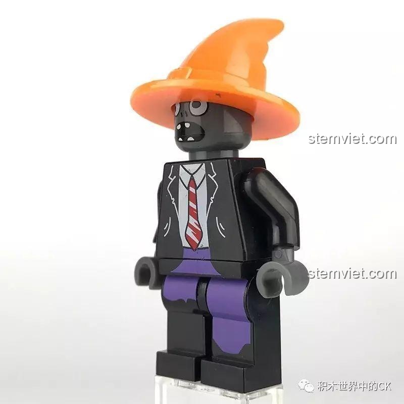 Góc nghiêng của minifigure Zombie Văn Phòng trong set đồ chơi Cuộc chiến cây và thây ma LELE.