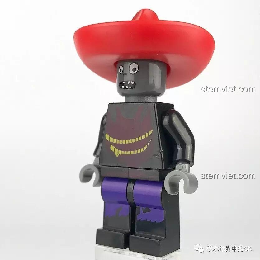 Góc nghiêng của minifigure Zombie Mexico, thể hiện chi tiết thiết kế của bộ LELE 39043.