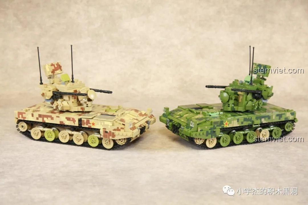 Góc nhìn nghiêng từ phía sau của mô hình Xe chiến đấu phòng không Type 09 hoàn chỉnh.