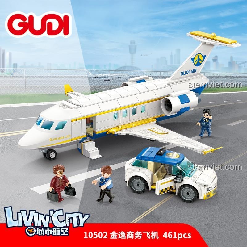 Hộp đồ chơi mô hình GUDI 10502 Máy bay thương gia Jin Yi, bộ xếp hình phi cơ doanh nhân kèm 3 minifigures và xe ô tô, quà tặng cho bé trai.