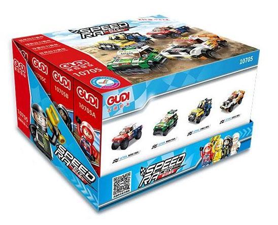 Bộ lắp ghép Xe đua rally GUDI 10705 (4 kiểu) cho bé trai 6 tuổi, giá tốt, hộp sản phẩm chính hãng.