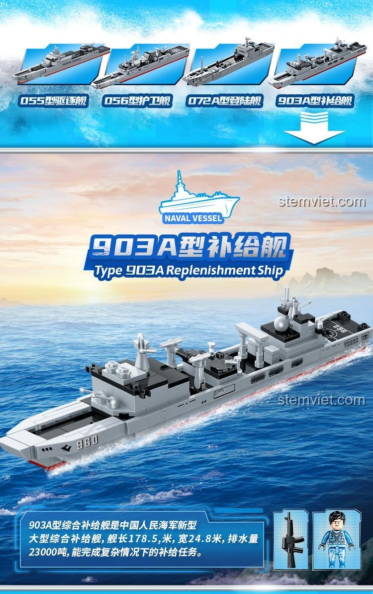 Kích thước mô hình Tàu hộ vệ Type 056 GUDI 20402B, đồ chơi lắp ráp tàu chiến chi tiết, giá tốt.