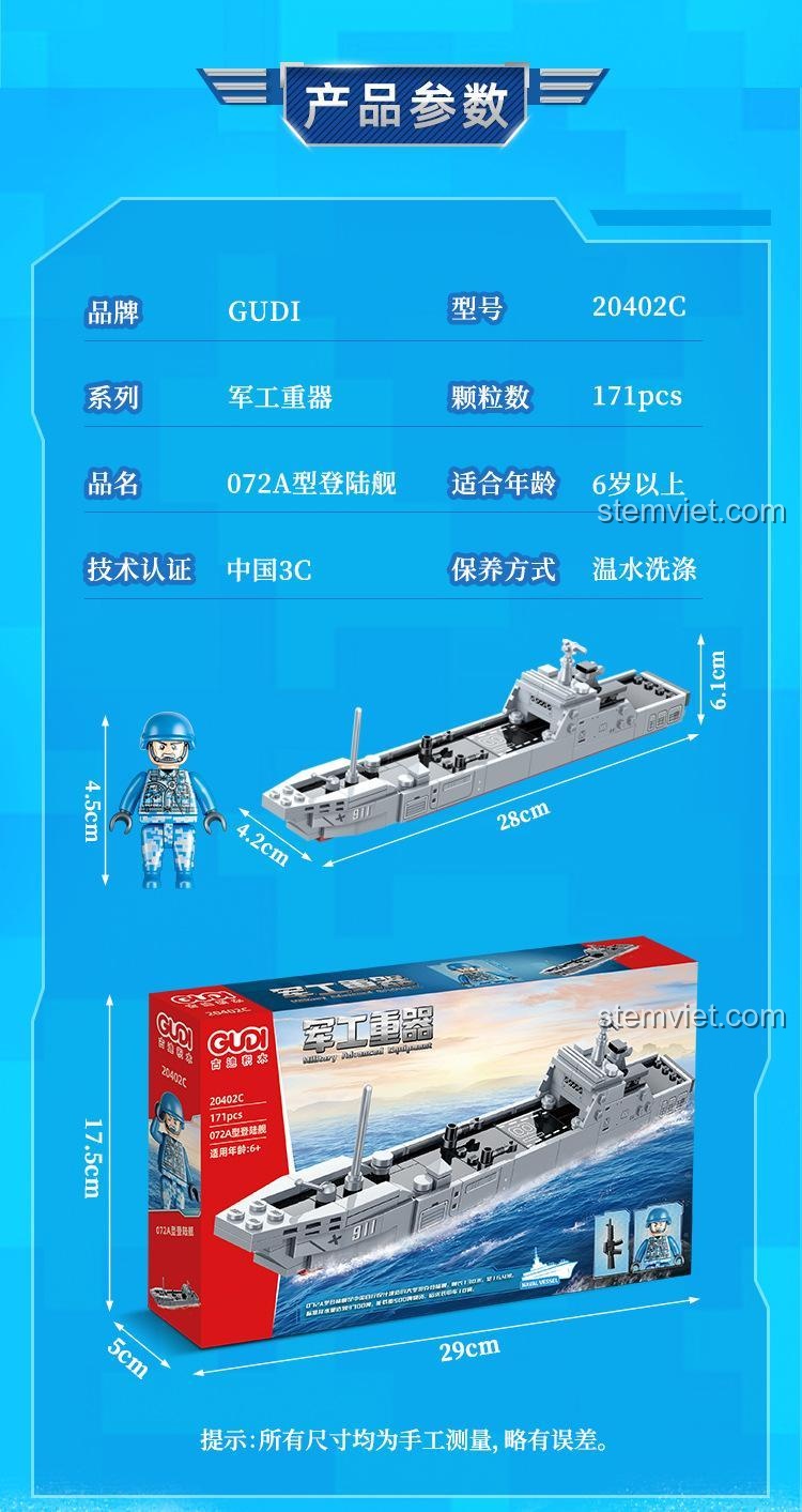 Mô hình Tàu hộ vệ Type 056 GUDI 20402B, một phần của bộ lắp ghép hạm đội hải quân 4 trong 1, đồ chơi cho bé trai.