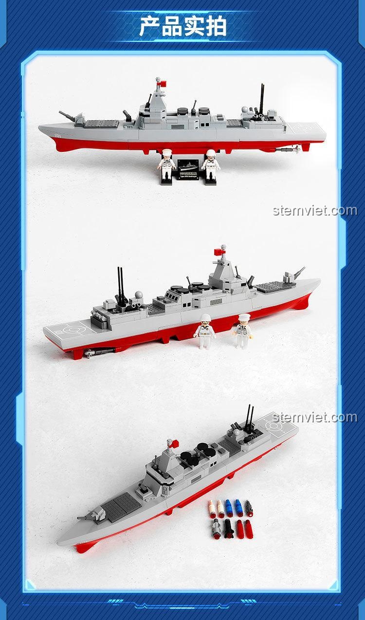 Mô hình tàu chiến 055 GUDI 20406, ảnh thực tế sản phẩm, đồ chơi lắp ráp quân sự cho bé trai 6 tuổi, đáng tiền