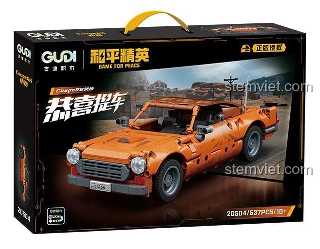 Hộp bộ lắp ghép GUDI20504 Xe Coupe R8 Game for Peace, hiển thị số mảnh 537 và hình ảnh sản phẩm rõ nét.
