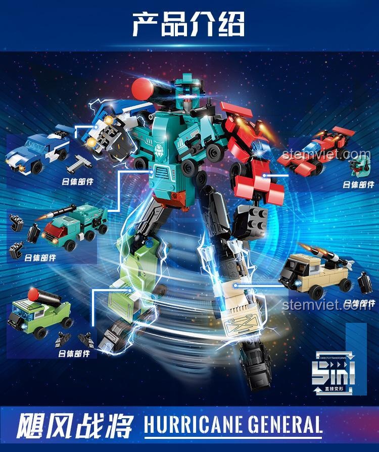 Sơ đồ lắp ráp hợp thể của Siêu Robot Bão Tố GUDI 40202 từ 5 xe chiến đấu.