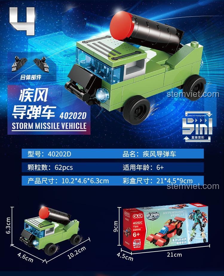 Thông số chi tiết của xe tên lửa bão tố 40202D, một phần của bộ lắp ráp GUDI 40202.