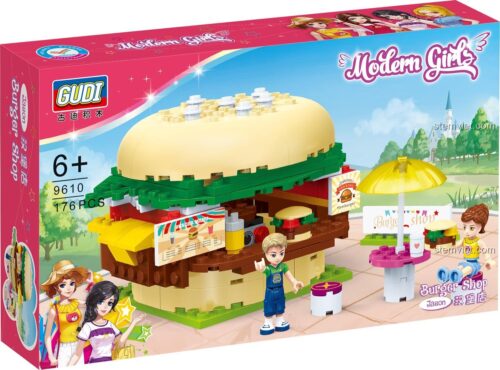 Hộp đồ chơi xếp hình GUDI 9610 Tiệm bánh burger, 176 mảnh, món quà sáng tạo và thông minh cho bé gái.