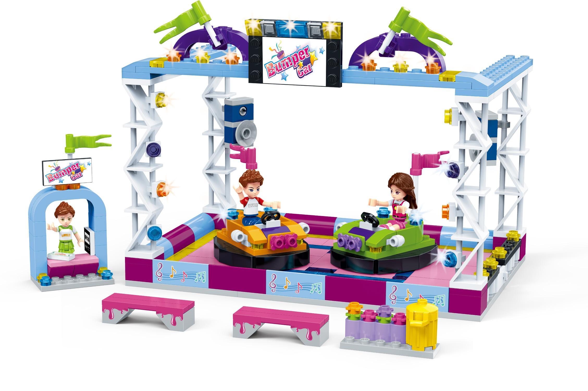 Bộ lắp ráp GUDI 9611 Khu vui chơi xe điện đụng cho bé gái 6 tuổi, giá rẻ.