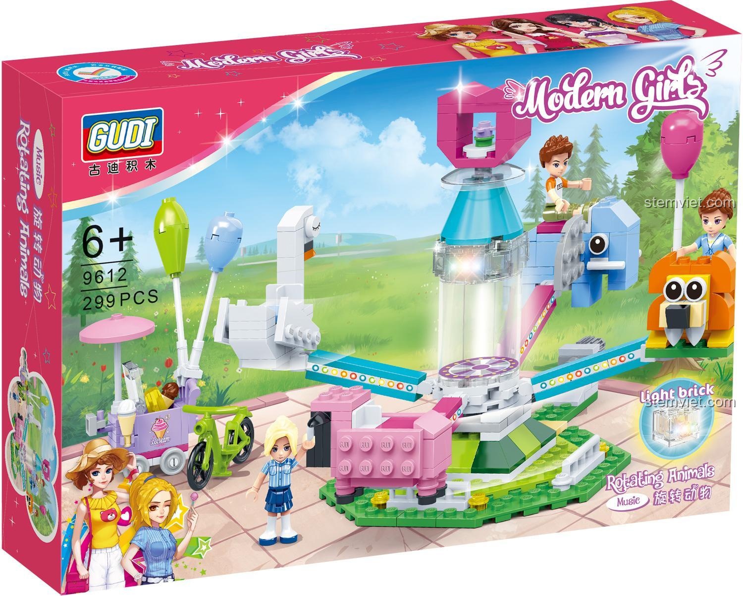 Hộp đồ chơi xếp hình GUDI 9612 Vòng quay thú cưng, món quà giá rẻ ý nghĩa cho bé gái.