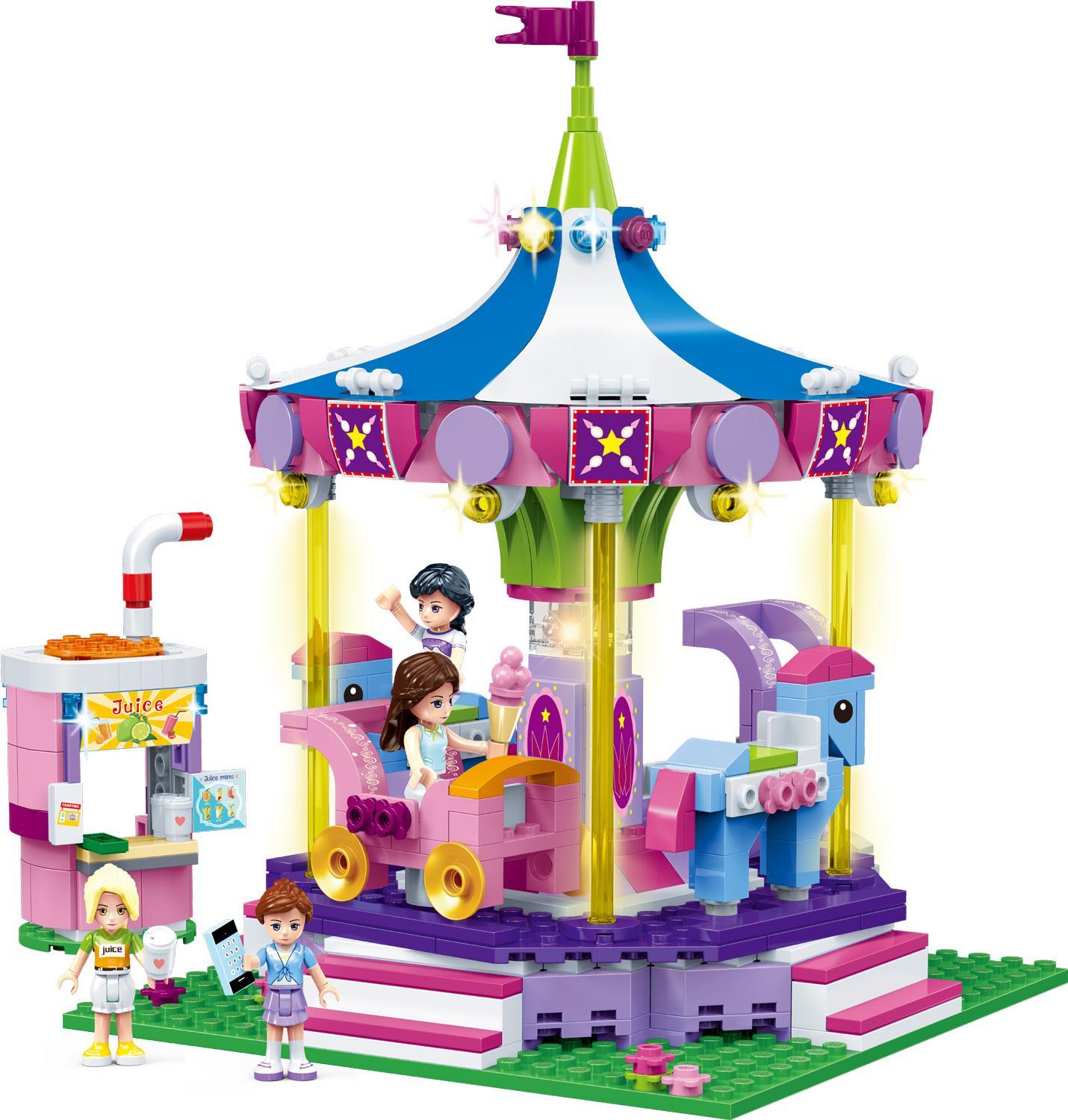 Bộ lắp ráp Đu quay ngựa gỗ sang trọng GUDI 9614, đồ chơi xếp hình cho bé gái 6 tuổi, giá rẻ.