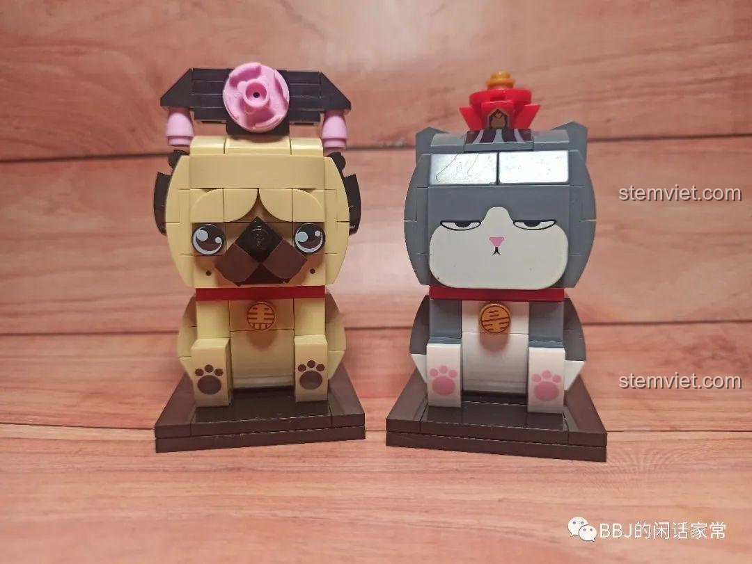 Bộ đôi Mèo Wuhuang GUDI 52051 và chó Bazhahei 52054, đồ chơi lắp ghép phù hợp cho bé trai và bé gái 6 tuổi.