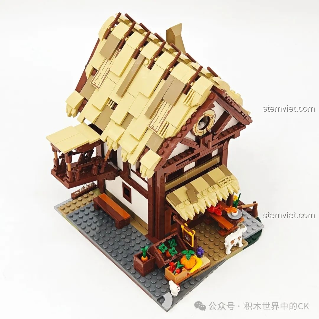 Hoàn thiện ngôi nhà nhỏ với phần mái tranh được thiết kế tinh xảo trong bộ lắp ghép Mô hình nhà gỗ Trung cổ F9015.