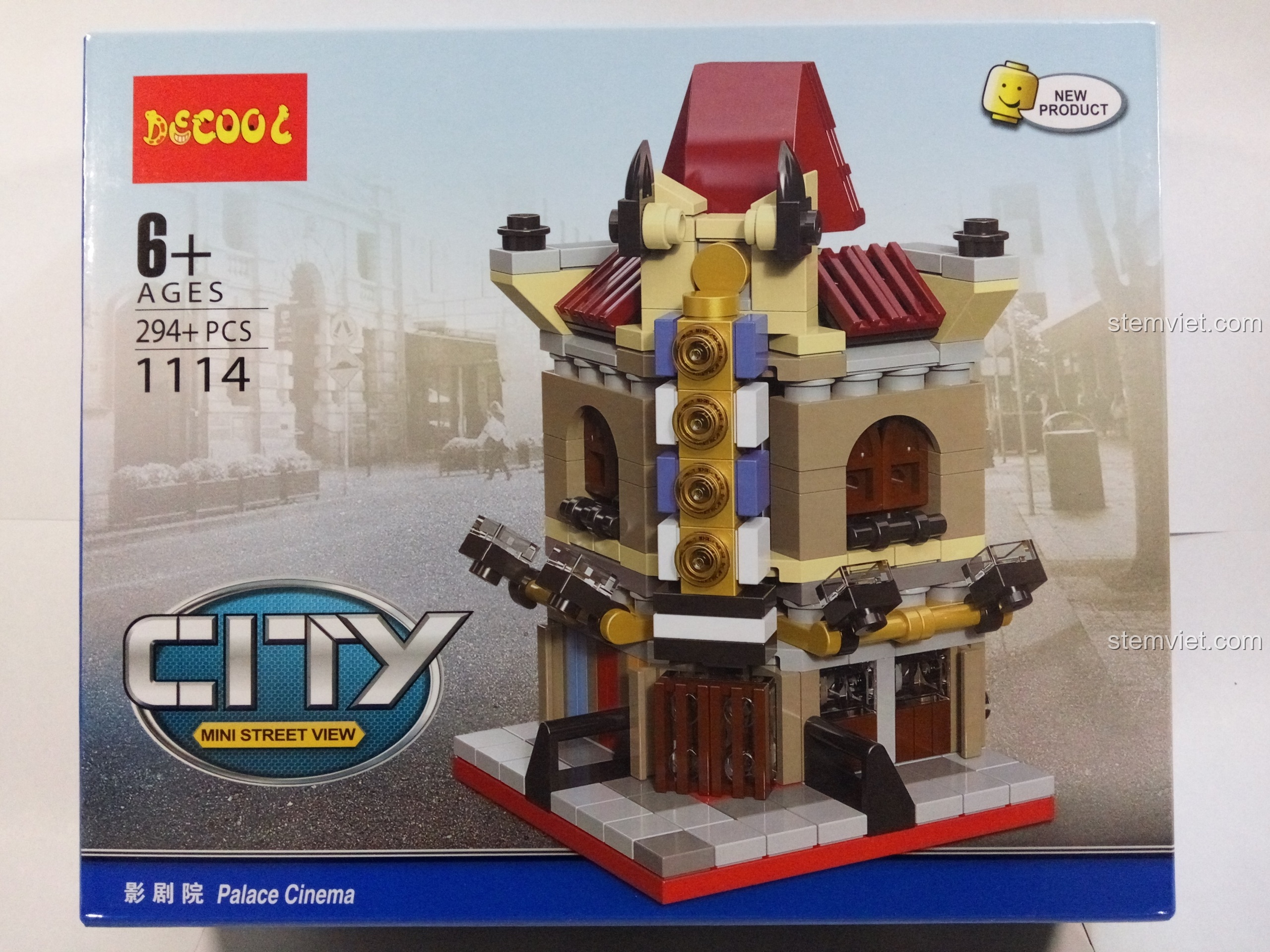 Hộp đồ chơi lắp ráp Decool 1114 Rạp Hát Lớn Mini, một phần của bộ sưu tập mini street view cho bé trên 6 tuổi.