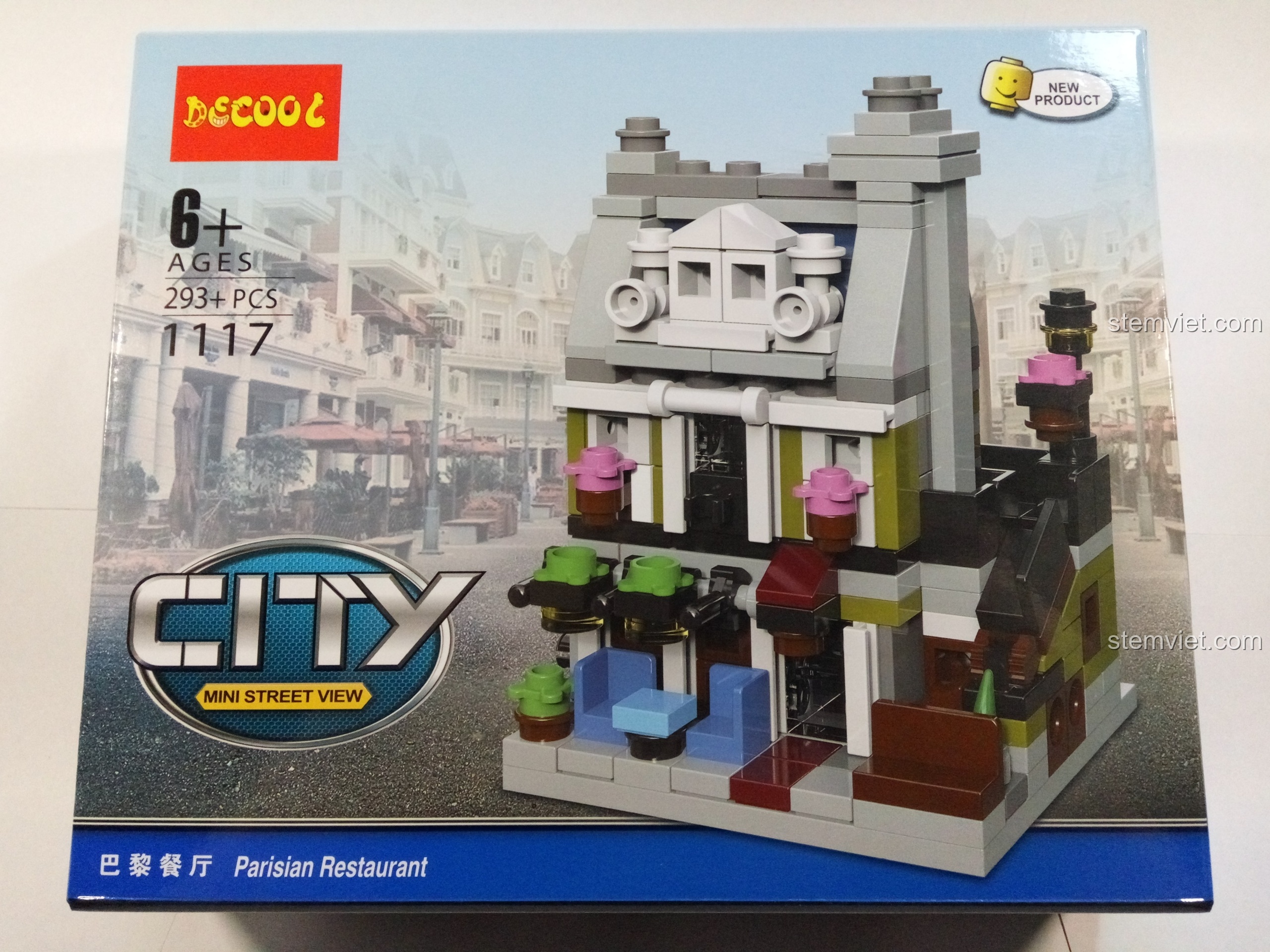 Hộp đồ chơi lắp ráp Decool 1117 Nhà Hàng Paris Mini, một phần của bộ sưu tập mini street view.