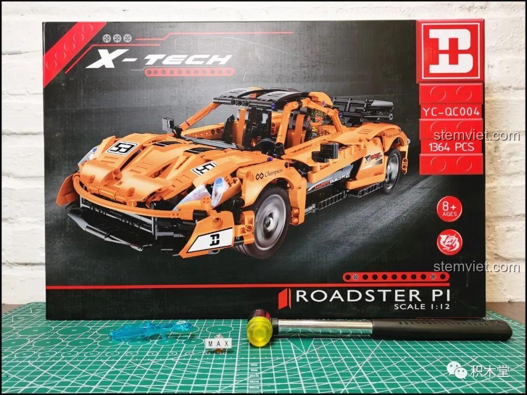 Hộp sản phẩm bộ lắp ráp Happy Build YC-QC004 Siêu xe McLaren P1, với hình ảnh mô hình và thông số kỹ thuật, mở đầu bài review chi tiết.