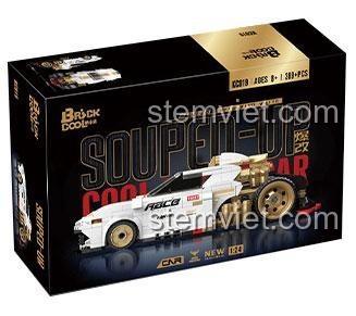 Chi tiết bộ xếp hình KC019 Xe đua độ BrickCool, với động cơ lộ thiên và bánh xe lớn, 389 mảnh ghép.